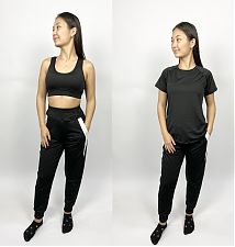 Фитнес костюм женский Sportleader 3в1 (топ, брюки, футболка. р. L) цв: черный SL6000-1