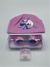 Детский набор для плавания (шапочка, очки, беруши, зажим) розовый SPL03142215