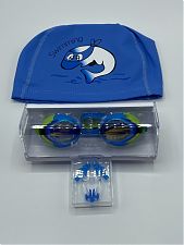 Детский набор для плавания (шапочка, очки, беруши, зажим) синий SPL03142215